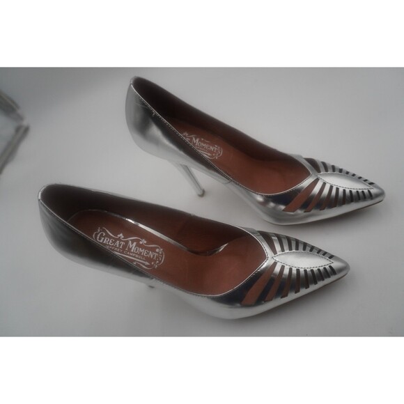 Jeffrey Campbell Venting Silver Dressy Metallic Pointed-Toe Stiletto Pumps 7.5 - Picture 6 of 14